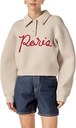 English Factory Lettering Scuba Polo Pullover in Cream/Red at Nordstrom, Size X-Small