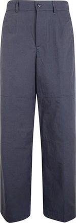 Dries Van Noten Wijde Katoenen Popeline Broek - Heren - Straight fit broeken - Grijs - S - Katoen - Broeken