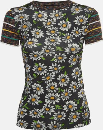 M Missoni Collection Black Floral Print Knit Short Sleeve T-Shirt