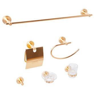 Beliani Beliani - Conjunto De 6 Accesorios De Ba&ntilde;o Moderno De Aluminio Brillante Vaso Y Jabonera Incluidos Dorado Zaruma
