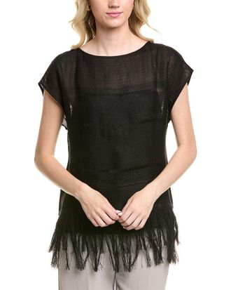Lafayette 148 New York Fringed Linen-Blend Blouse
