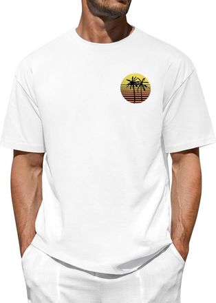 Heekpek Mens T Shirt Cotton T-Shirts for Men Short Sleeve Tops Crew Neck Graphic Printed Tee, D White, XL