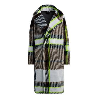 adidas x Ivy Park Long Plaid Faux Fur Jacket Clear Grey Brown Green HN1573