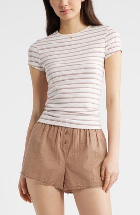 BP. Stretch Cotton Blend Crewneck T-Shirt in Pink H Burg Lana Stripe at Nordstrom, Size Xx-Small
