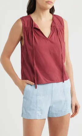 Bella Dahl Lace Trim Tie Neck Sleeveless Top in Dark Cherry at Nordstrom, Size X-Small