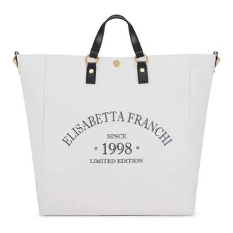 Elisabetta Franchi Tote Bags, female, White, Size: ONE SIZE Cotton Tote Bag