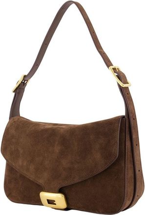 Balenciaga Womens Clicca M Shoulder Bag - Balenciaga Suede Brown Calfskin Shoulder-Hobo-Bags