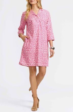 Foxcroft Sloane Leopard Spot Shirtdress in Pink Flambe Multi at Nordstrom, Size X-Large