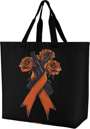 Generic Fck C-ancer Rose Ribbon Tote Bag Reusable Grocery Shopping Bags Large Travel One Shoulder Handbag for Picnic Work