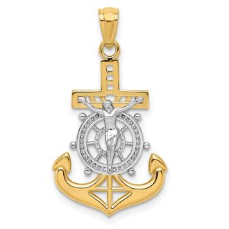 Diamond2Deal 14k Yellow Gold Rhodium Polished Mariners Crucifix Pendant