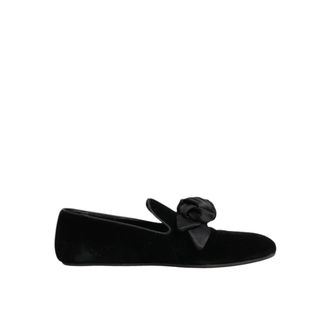Dolce & Gabbana Black Suede Rose Slip-On Loafers