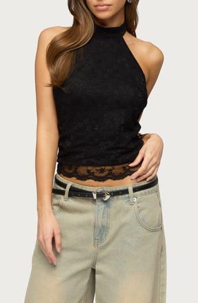 Edikted Perrie Lace Halter Top in Black at Nordstrom, Size X-Large