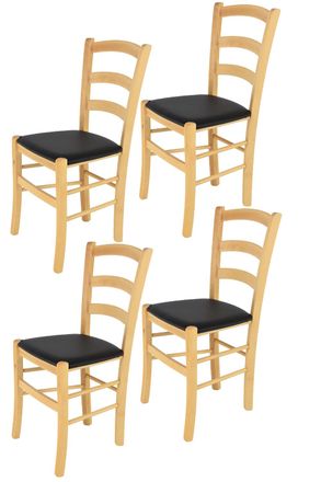 Tommychairs Tommychairs 4 Sillas Venice En Haya Color Natural, Asiento Polipiel Negra