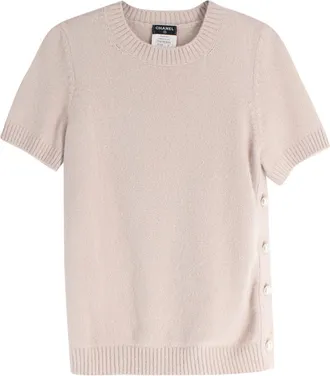 Chanel Beige Pearl Detailed Cashmere Blend Top Size XXS