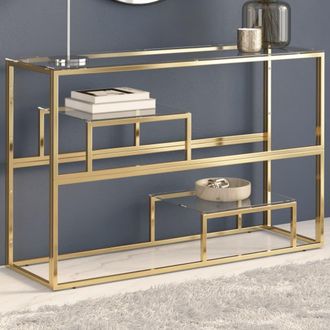 Berkfield Home Console Table Gold Stainless Steel & Tempered Glass