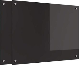 vidaXL Salpicadero De Cocina 2 Pcs Negro 80 X 60 Cm Vidrio Templado Vidaxl