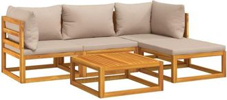 vidaXL Set Muebles De Jard&iacute;n 5 Pzas Madera Maciza Y Cojines Gris Taup&eacute; Vidaxl
