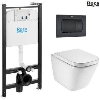Roca Roca - Bastidor Active Pack Cisterna Empotrada Y Pulsador Negro Mate Con Inodoro Suspendido The Gap Rimless
