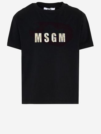 Msgm Logo-Embroidered Cotton T-Shirt - Black