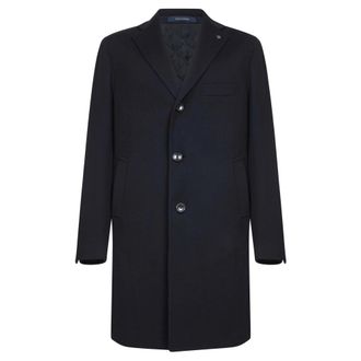 Tagliatore Single-Breasted Coats, male, Blue, L, Virgin Wool And Cashmere Coat