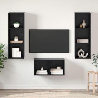 Berkfield Home TV Cabinet Set Black oak 37 x 37 x 107 cm Engineered wood