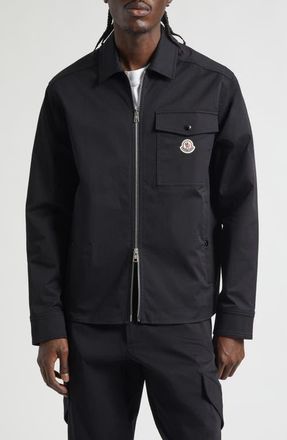 Moncler Stretch Cotton Zip Shirt in Black at Nordstrom, Size Xxx-Large