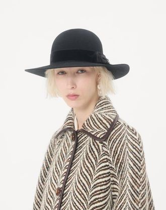 Valentino Garavani Cappello Vlogo Signature In Tessuto Lapin E Velluto Con Fiocco In Taffetas Donna NERO 55