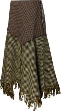 Ganni Rok in Patchwork Check - Dames - Midirokken - Veelkleurig - M - Wol - Rokken