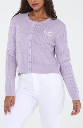 Rain + Rose Bow Embroidered Cable Knit Cardigan in Lavender at Nordstrom Rack, Size X-Large