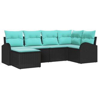 vidaXL Juego De Sof&aacute; 6 Uds. Negro Y Turquesa Rat&aacute;n Sint&eacute;tico Vidaxl