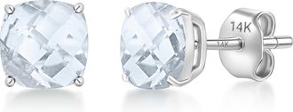 MAX + STONE 14k Yellow or White Gold 6MM Cushion Cut Gemstone Solitaire Gemstone Studs