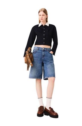 Maje Cropped poplin shirt in Navy at Nordstrom, Size X-Small