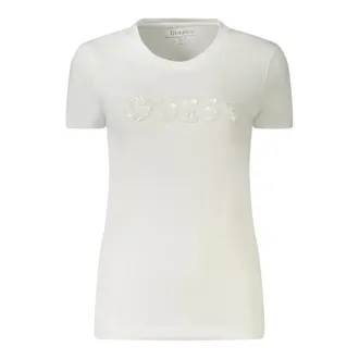 Guess T-Shirts, female, White, Size: M Eco Crewneck Sequin Tee
