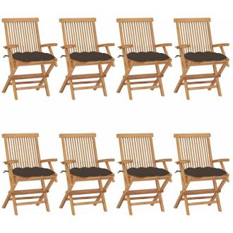 vidaXL Vidaxl - Sillas De Jard&iacute;n 8 Uds Madera Teca Con Cojines Gris Taupe