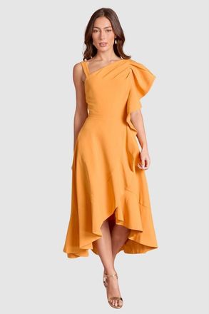 Coast One Shoulder Crepe Ruffle Midi Dress in Orange at Nordstrom, Size 12