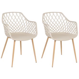 Beliani Conjunto De 2 Sillas De Comedor Beige Madera Clara Sint&eacute;tico Respaldo Red Nashua