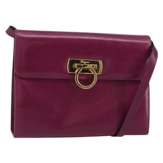 Ferragamo Pre-owned Leren Schoudertas - Dames - Pre-owned - Paars - Maat: ONE Size Leer