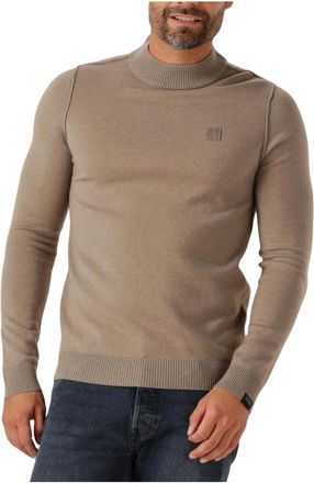 Butcher of Blue Clifden Mock Sweater - Heren - Ronde hals truien - Bruin - 2XL - Wol - Truien & Vesten