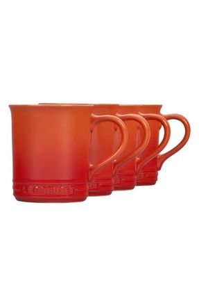 LE CREUSET Set of Four 14-Ounce Stoneware Mugs in Flame at Nordstrom