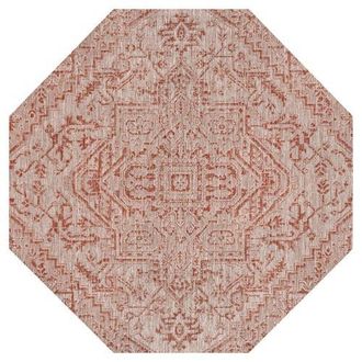 Jonathan Y Designs Estrella Bohemian Medallion Textured Weave Octagon Indoor/Outdoor Area Rug in Red/taupe at Nordstrom, Size 8Ft 0In X 8Ft 0In