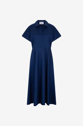 Akris Ausgestelltes fliessendes Midi-Jeans-Polokleid Ink