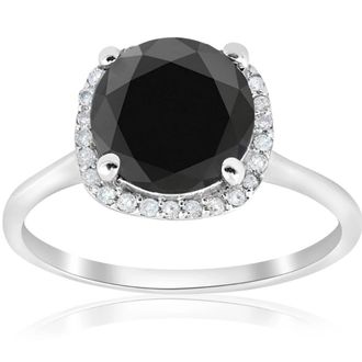 Pompeii3 3 1/10ct Treated Black Diamond Cushion Halo Engagement Ring 14K White Gold Size Selectable