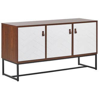 Beliani Aparador De Madera Oscura Con Patas De Metal Negro Almacenamiento 2 Compartimentos 3 Puertas 100 X 76 Cm Moderno Nueva