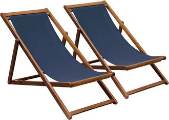 Oviala Juego de 2 tumbonas de acacia FSC con 3 posiciones azul oscuro