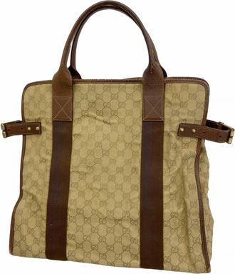 Gucci Beige Brown Canvas Tote Bag (Pre-Owned)