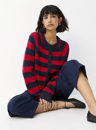 Icone Womens Broad stripes cropped shaker-rib Cardigan Sweater