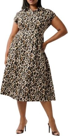 Estelle Leocara Leopard Print Shirtdress in Ivory Leopard at Nordstrom, Size 16W
