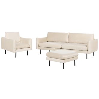 Beliani Conjunto De Sala De Estar 3 Plazas Estilo Retro Moderno Sof&aacute; Sill&oacute;n Otomana De Terciopelo Beige Claro Patas Negras Vinterbro