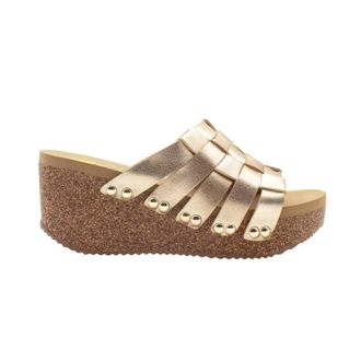 Volatile Womens Enoki Woven Slide Wedge In Gold
