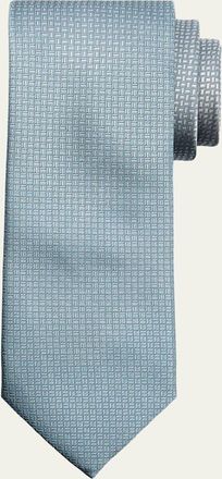 Brioni Mens Micro-Geometric Square Jacquard Silk Tie
